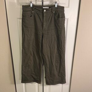 LOFT Khaki Wide-Leg Trousers